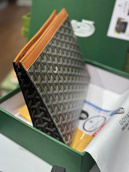 Goyard Senat MM Pouch - Chevron Canvas with Leather Trim