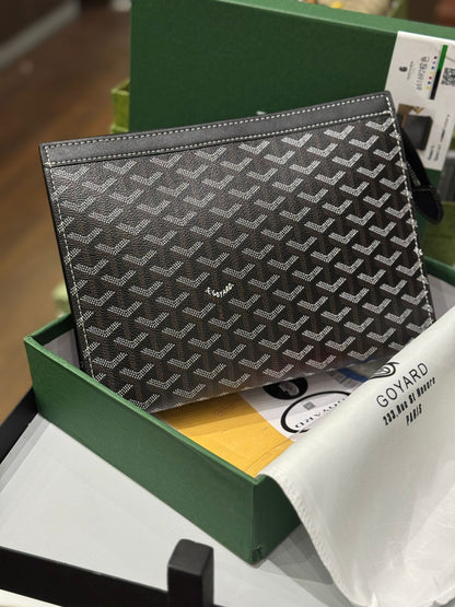 Goyard Senat MM Pouch - Chevron Canvas with Leather Trim