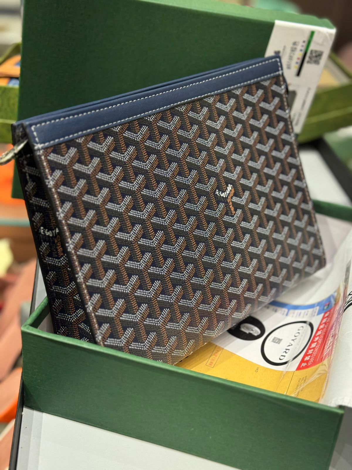 Goyard Senat MM Pouch - Chevron Canvas with Leather Trim
