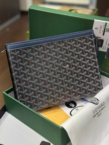 Goyard Senat MM Pouch - Chevron Canvas with Leather Trim