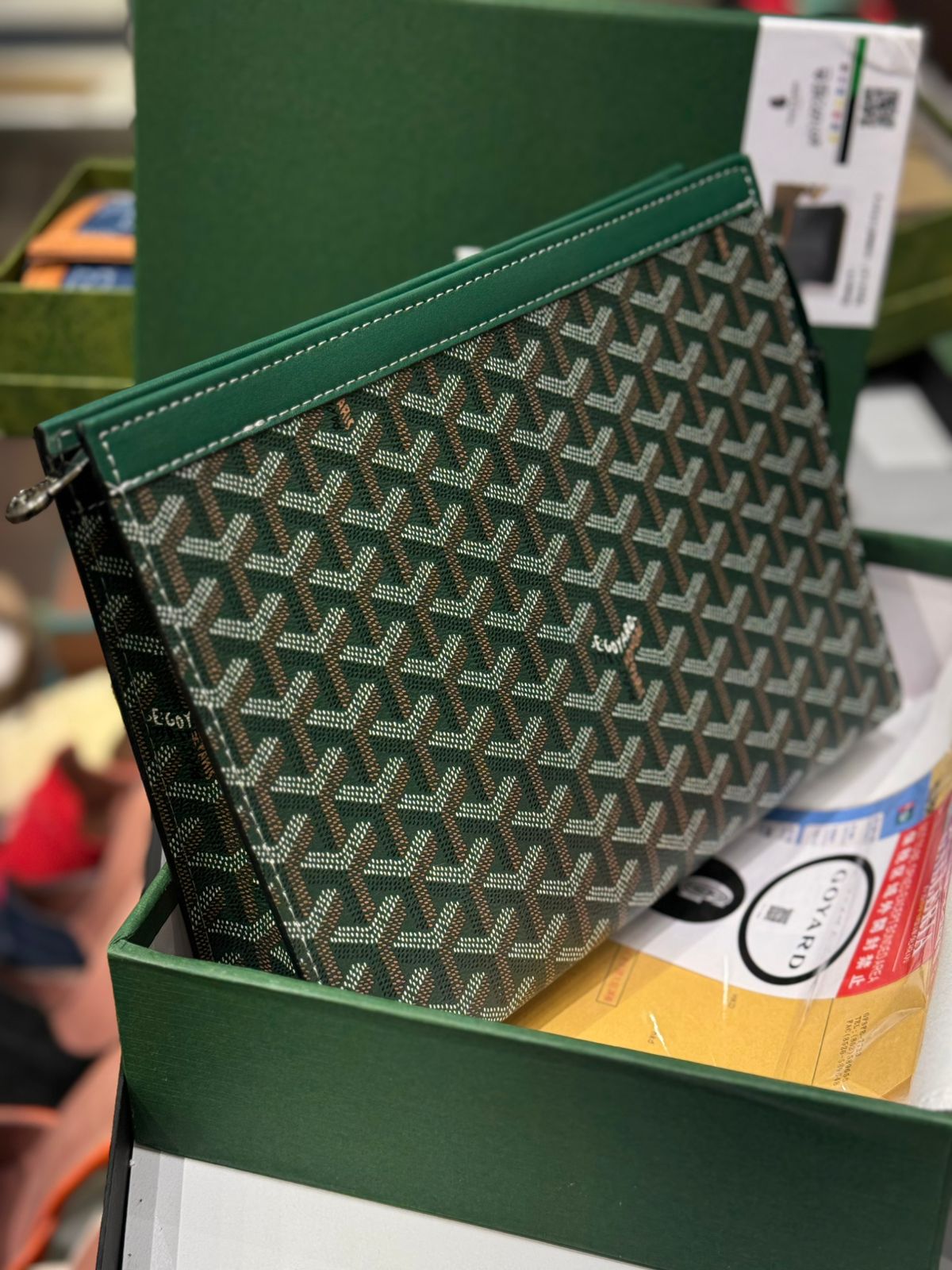 Goyard Senat MM Pouch - Chevron Canvas with Leather Trim