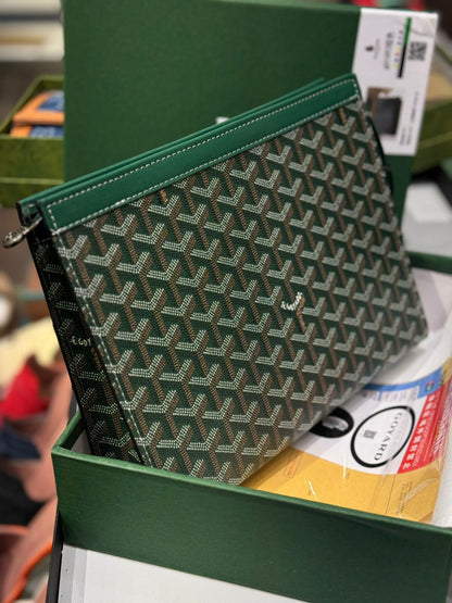 Goyard Senat MM Pouch - Chevron Canvas with Leather Trim