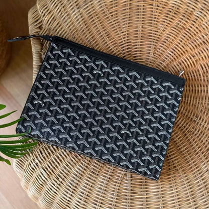 Goyard Senat MM Pouch - Chevron Canvas with Leather Trim