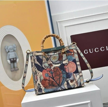 Gucci Bamboo Top-Handle Floral Print Bag