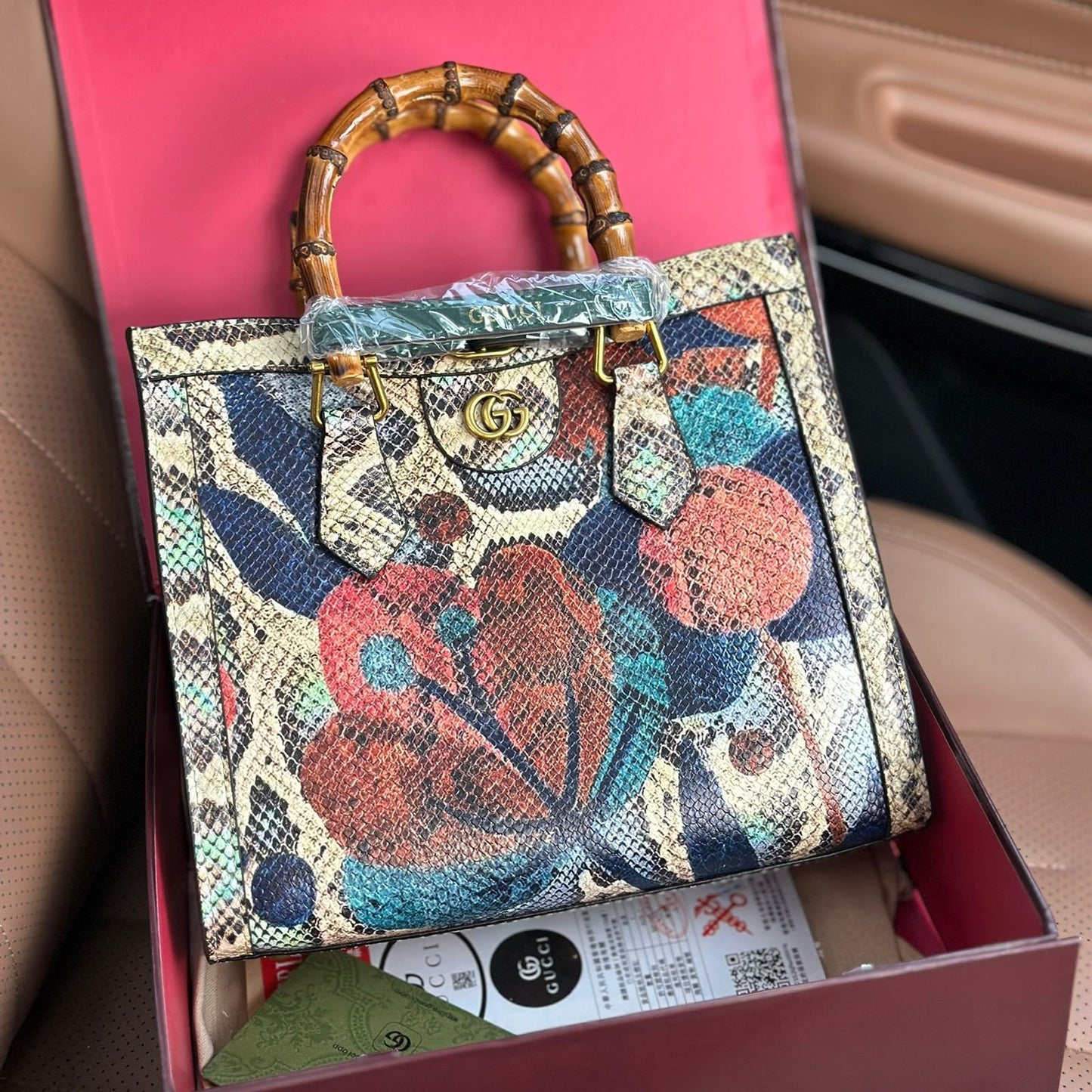 Gucci Bamboo Top-Handle Floral Print Bag