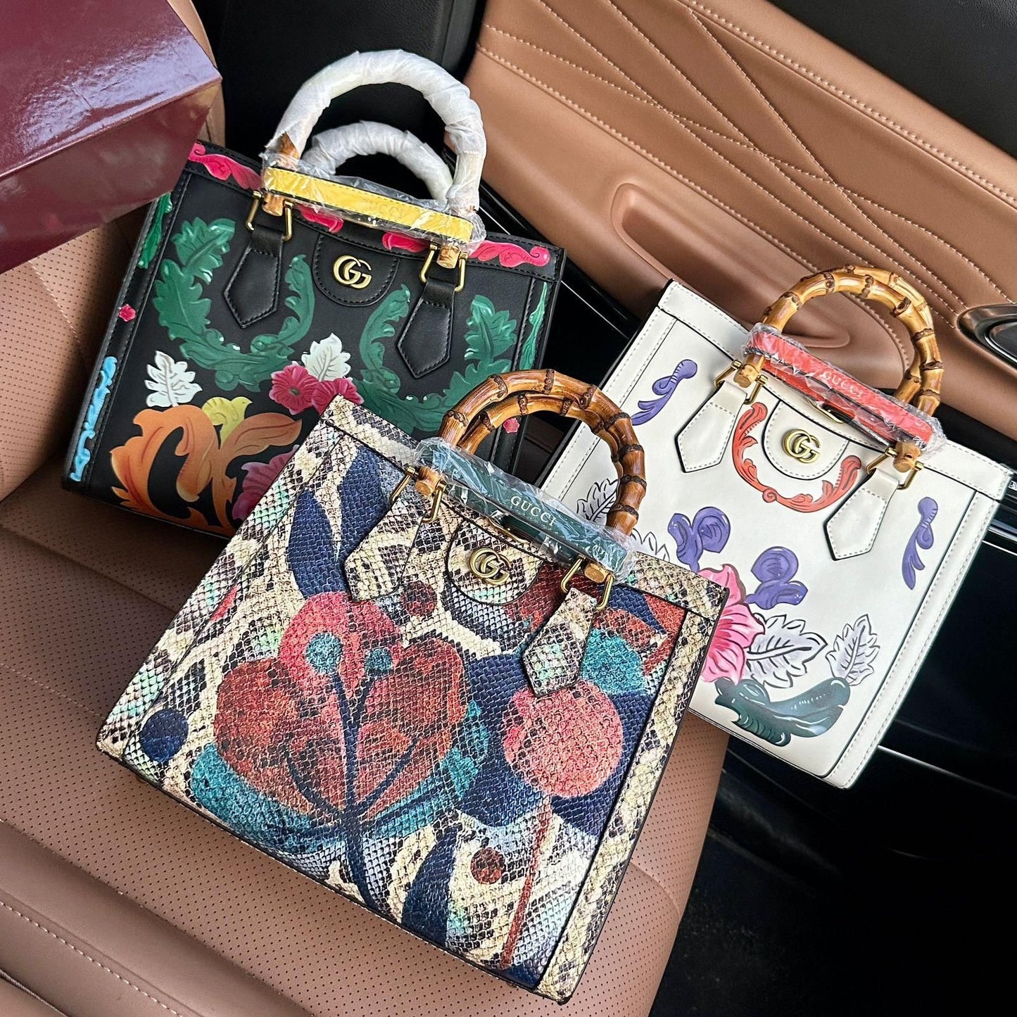 Gucci Bamboo Top-Handle Floral Print Bag
