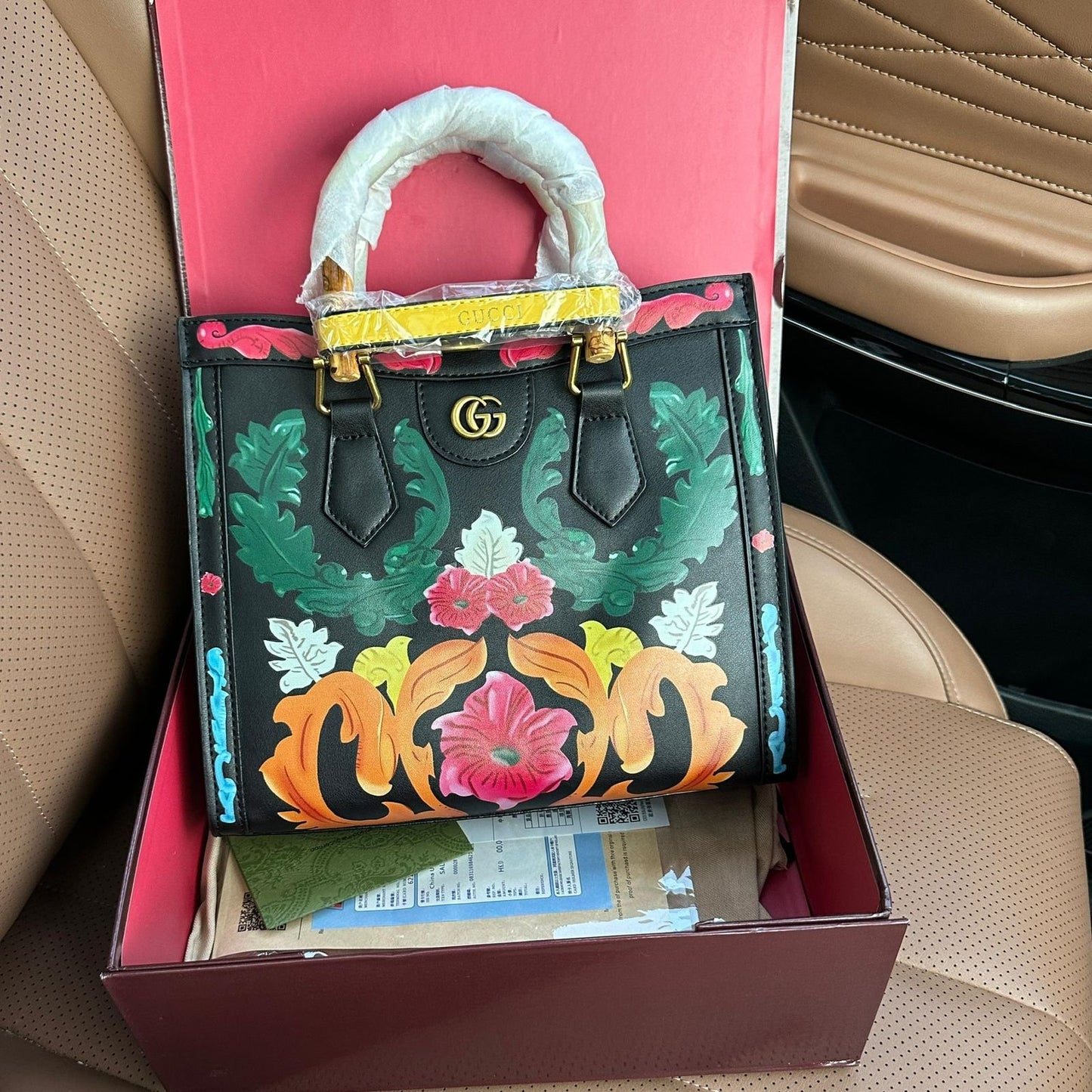 Gucci Bamboo Top-Handle Floral Print Bag