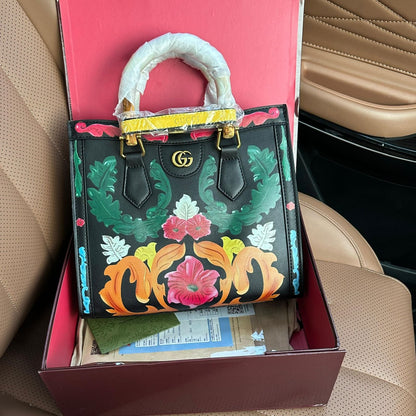 Gucci Bamboo Top-Handle Floral Print Bag