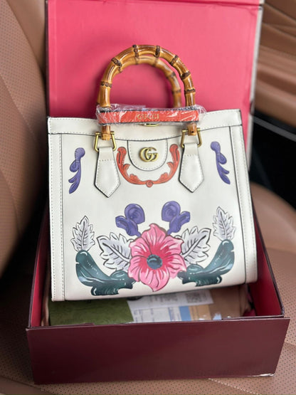 Gucci Bamboo Top-Handle Floral Print Bag