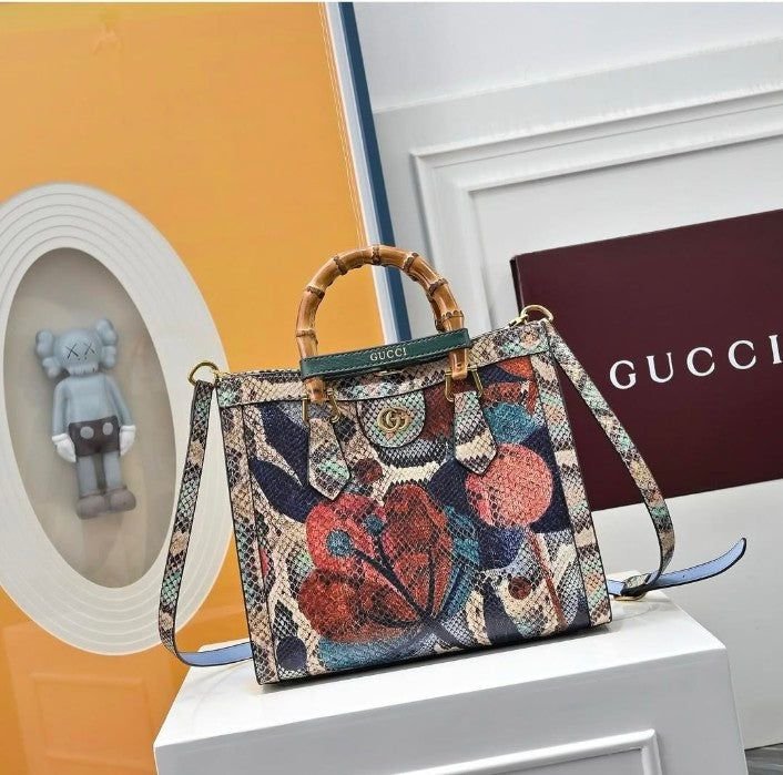 Gucci Bamboo Top-Handle Floral Print Bag