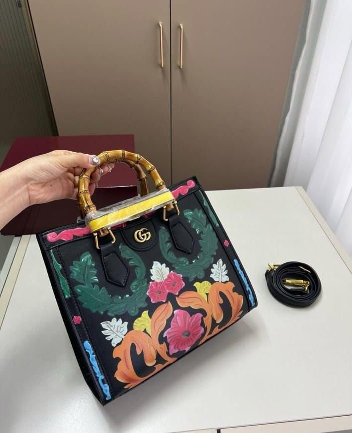 Gucci Bamboo Top-Handle Floral Print Bag