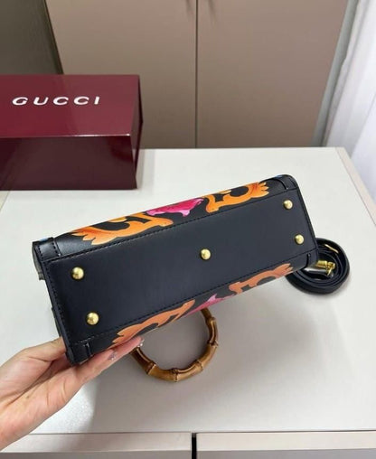 Gucci Bamboo Top-Handle Floral Print Bag