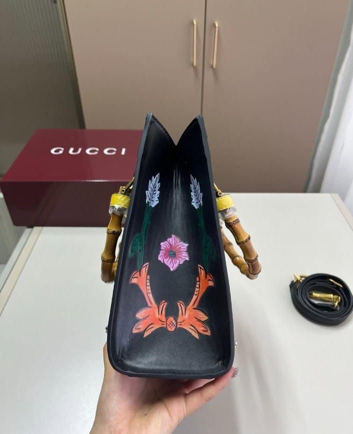Gucci Bamboo Top-Handle Floral Print Bag