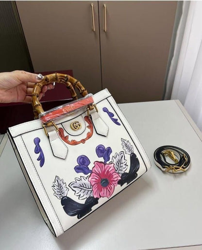 Gucci Bamboo Top-Handle Floral Print Bag