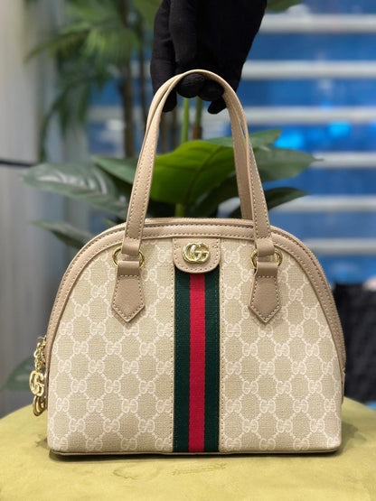 Gucci GG Supreme Mini Dome Top Handle Bag with Web Stripe