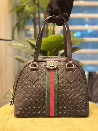 Gucci GG Supreme Mini Dome Top Handle Bag with Web Stripe