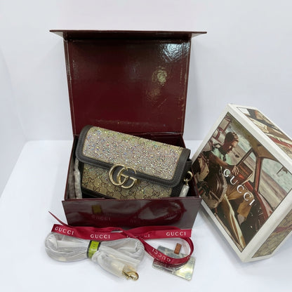 Gucci GG Marmont Crystal Monogram Shoulder Bag