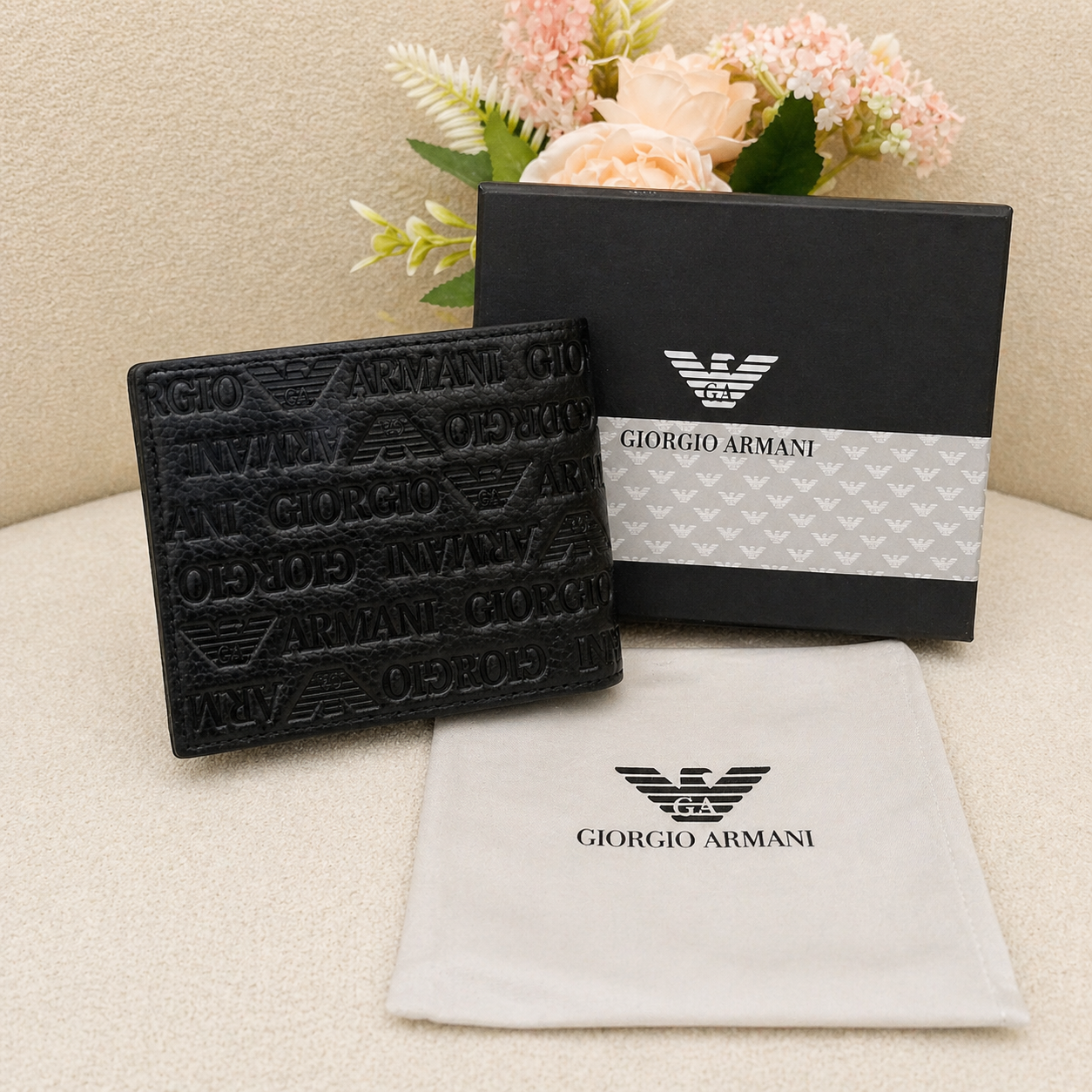 Giorgio Armani Signature Embossed Premium Leather Bifold Wallet