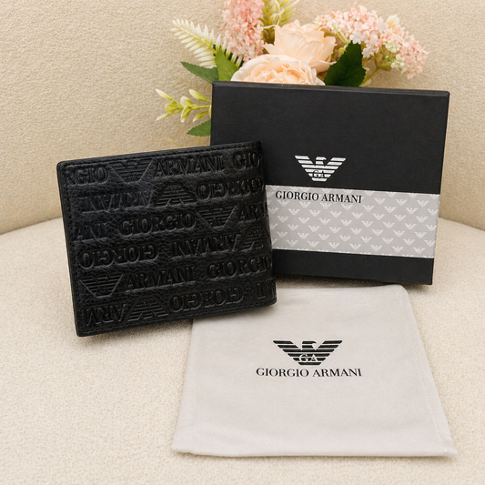 Giorgio Armani Signature Embossed Premium Leather Bifold Wallet