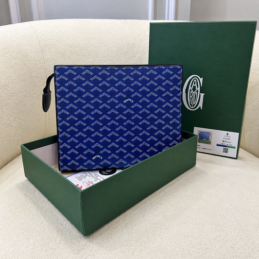 Goyard Inspired Zipper Pouch – Blue Chevron Canvas (Luxury Edition)