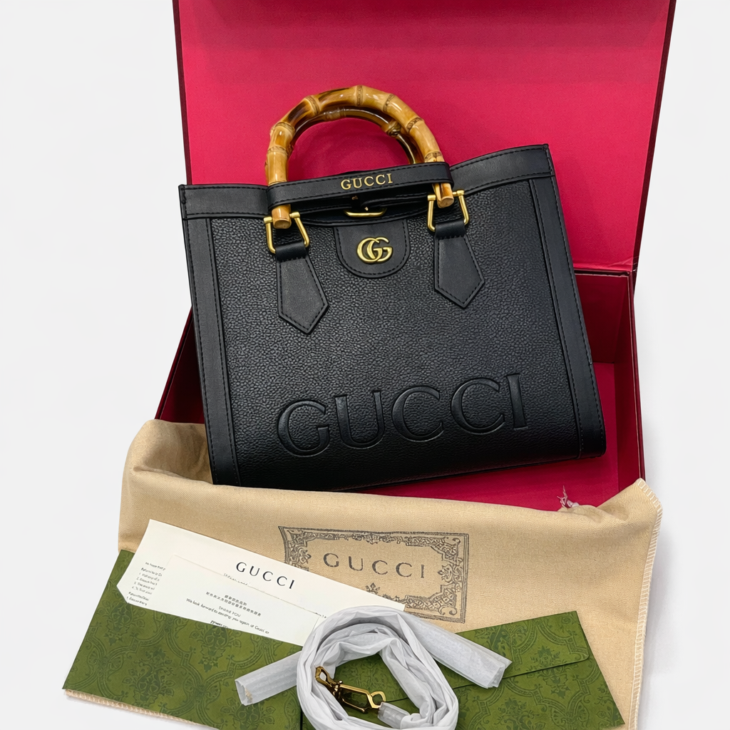 Gu-cci Bamboo Handle Tote Bag Collection Style