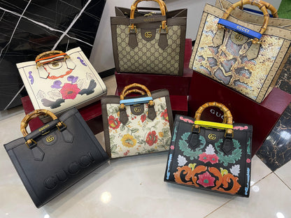 Gu-cci Bamboo Handle Tote Bag Collection Style