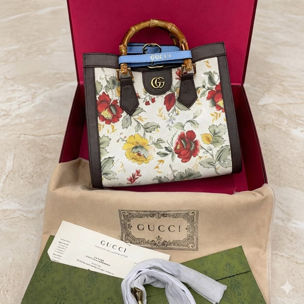 Gu-cci Bamboo Handle Tote Bag Collection Style