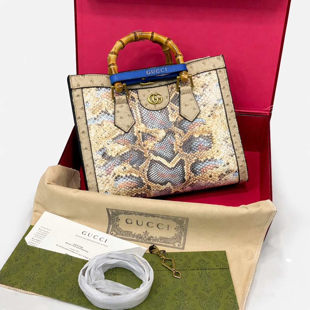 Gu-cci Bamboo Handle Tote Bag Collection Style