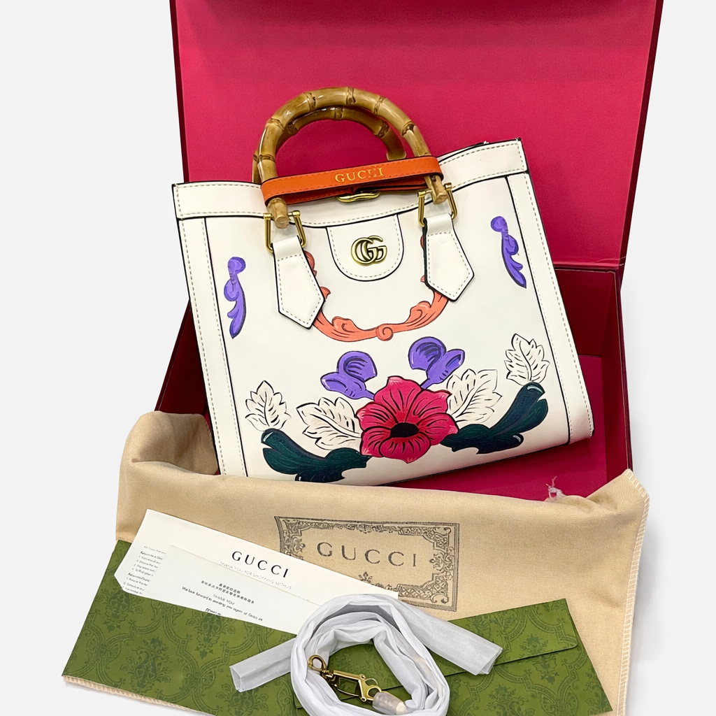 Gu-cci Bamboo Handle Tote Bag Collection Style