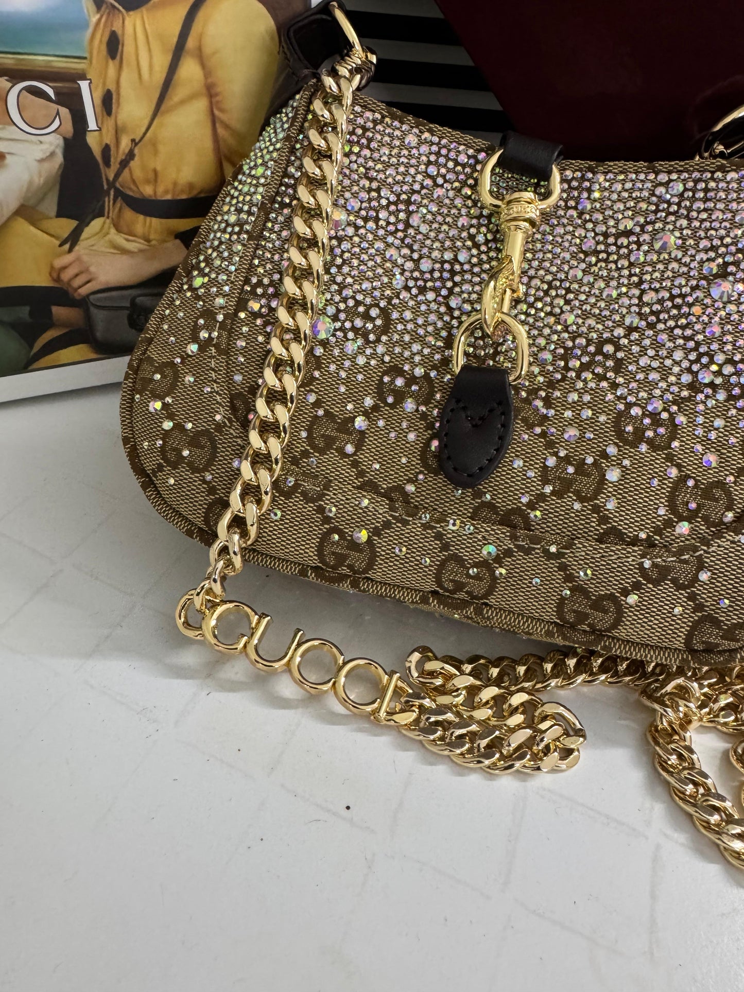 Gu-cci GG Crystal Jackie Style Shoulder Bag