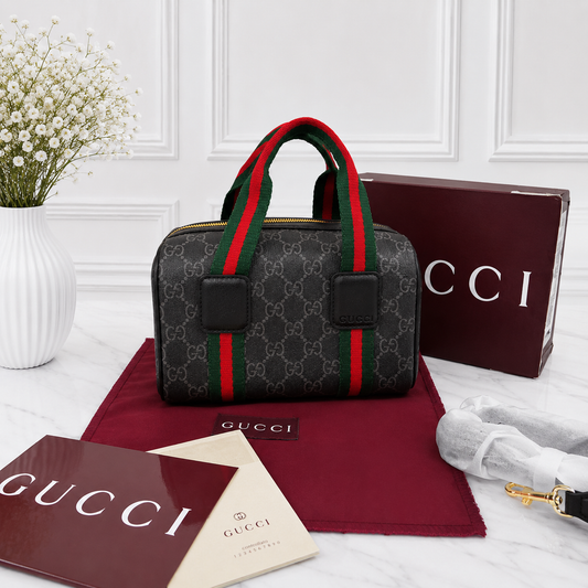 Gu-cci Mini GG Handbag (GG Supreme Canvas – Web Stripe)
