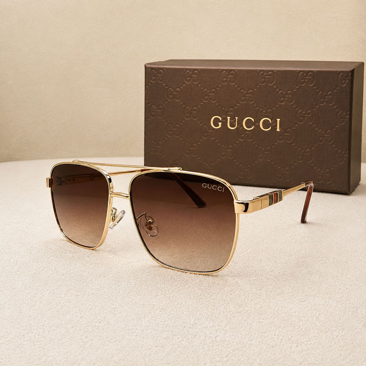 Gu-cci Rectangular Aviator Metal Sunglasses Style
