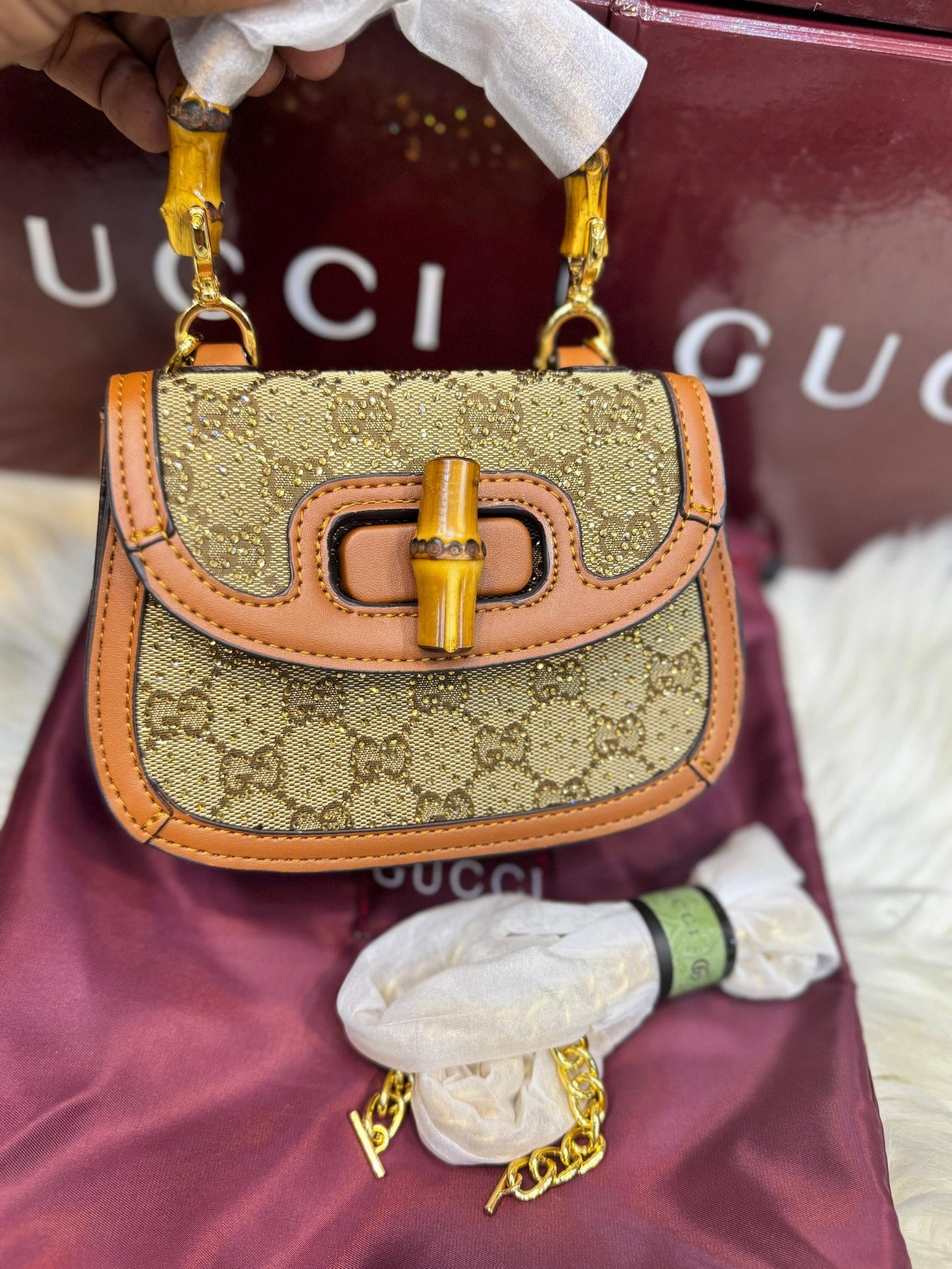Gucci GG Canvas Bamboo 1947 Mini Top Handle Bag – GG Monogram Crystal Stud