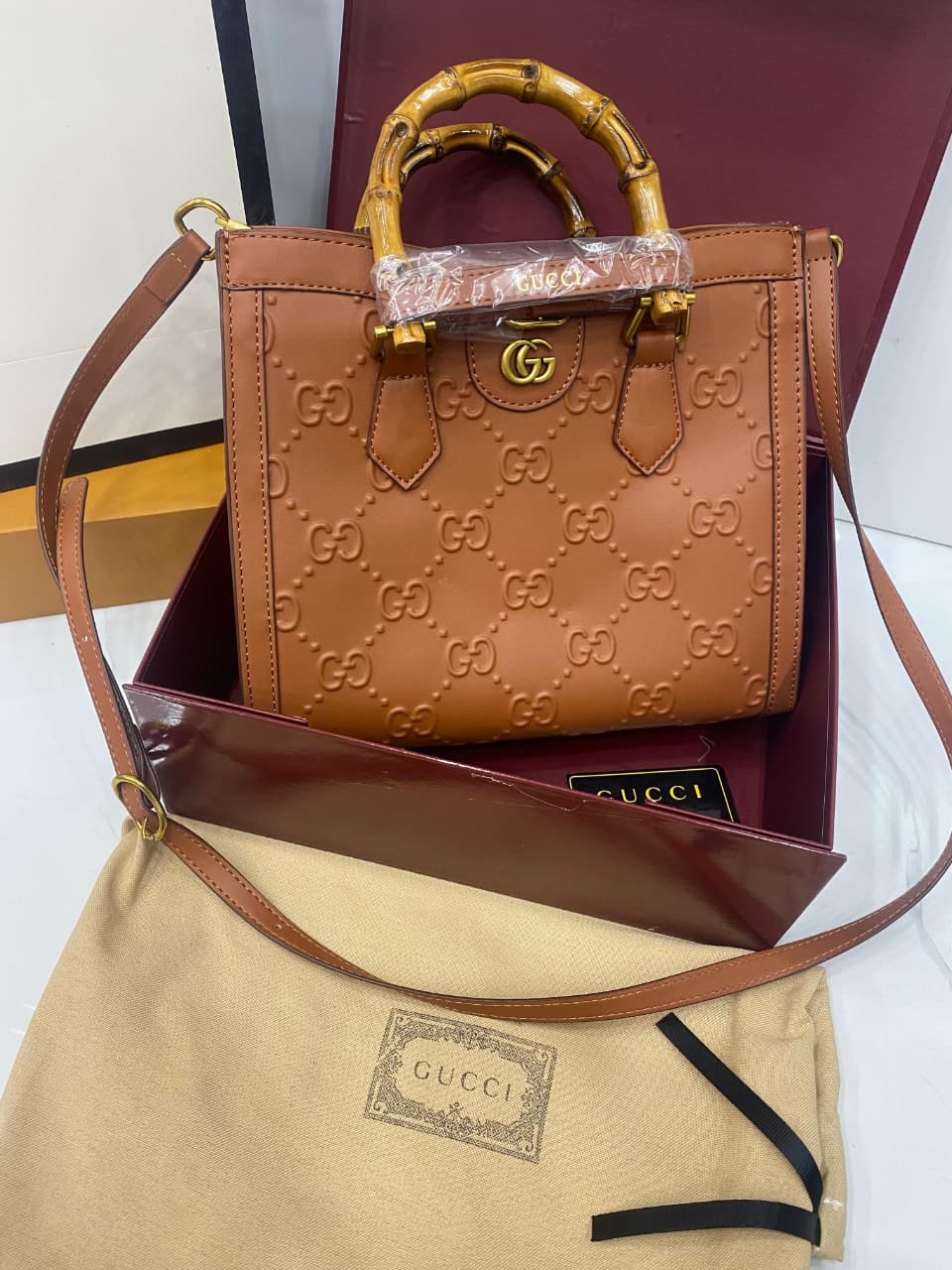Gucci Diana Small Tote Bag in GG Embossed Leather