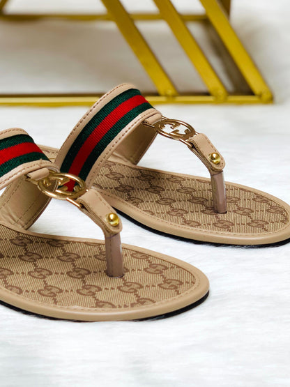 Gucci GG Canvas Web Stripe Thong Sandals
