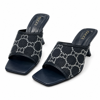 Gucci GG Crystal Canvas Slide Heels