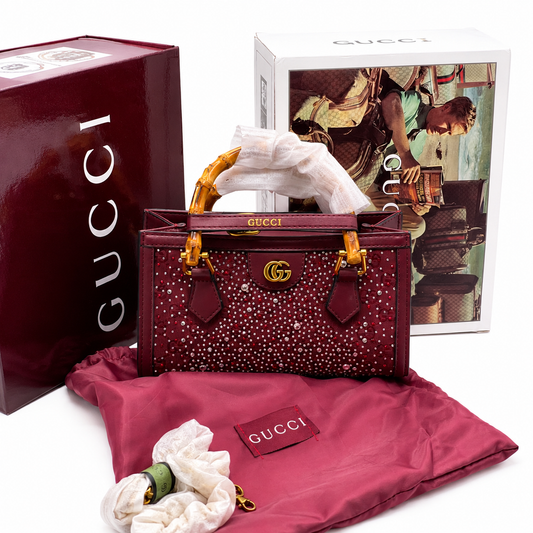 Gucci GG Crystal Embellished Bamboo Handle Mini Tote Bag