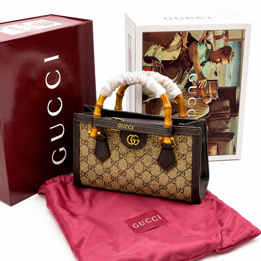 Gucci GG Crystal Embellished Bamboo Handle Mini Tote Bag