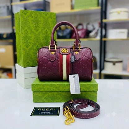 Gucci GG Leather Ophidia Mini Boston Crossbody Bag