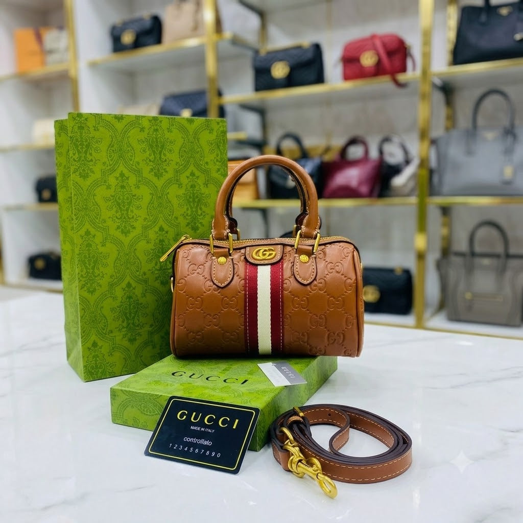 Gucci GG Leather Ophidia Mini Boston Crossbody Bag