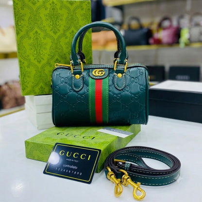 Gucci GG Leather Ophidia Mini Boston Crossbody Bag