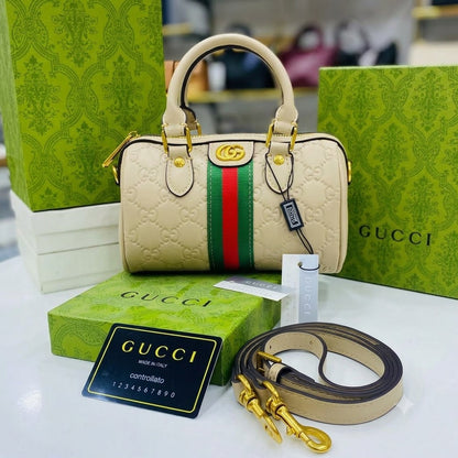 Gucci GG Leather Ophidia Mini Boston Crossbody Bag