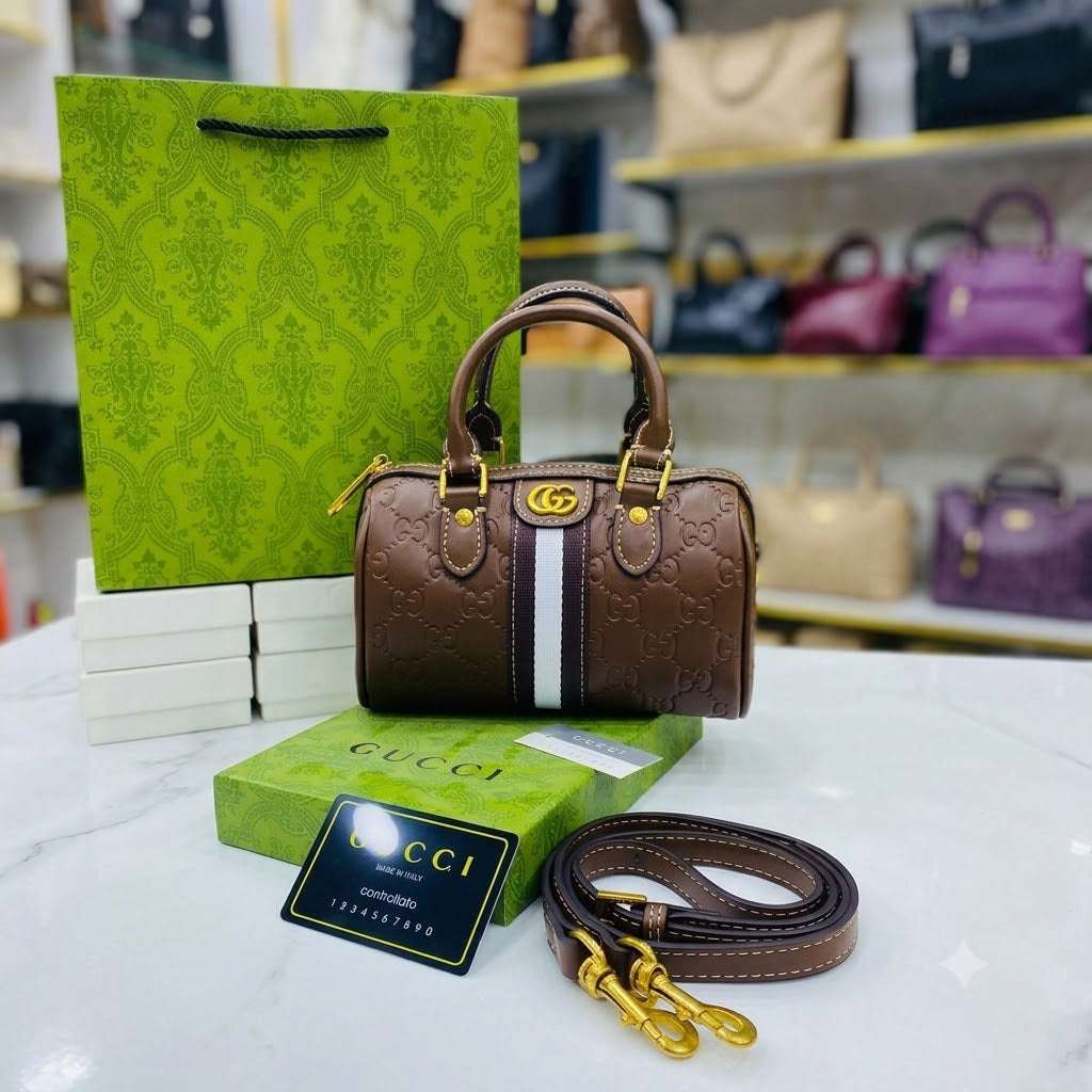 Gucci GG Leather Ophidia Mini Boston Crossbody Bag