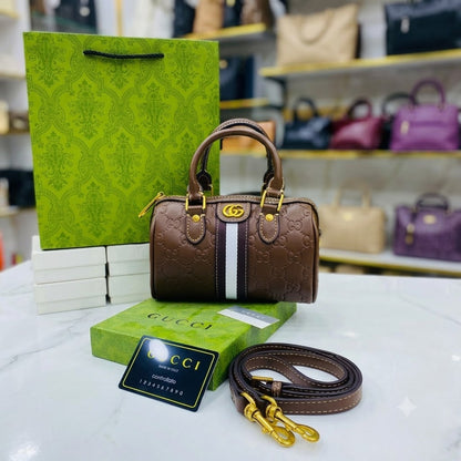 Gucci GG Leather Ophidia Mini Boston Crossbody Bag