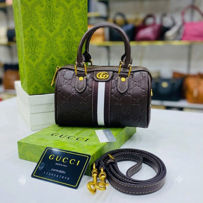 Gucci GG Leather Ophidia Mini Boston Crossbody Bag