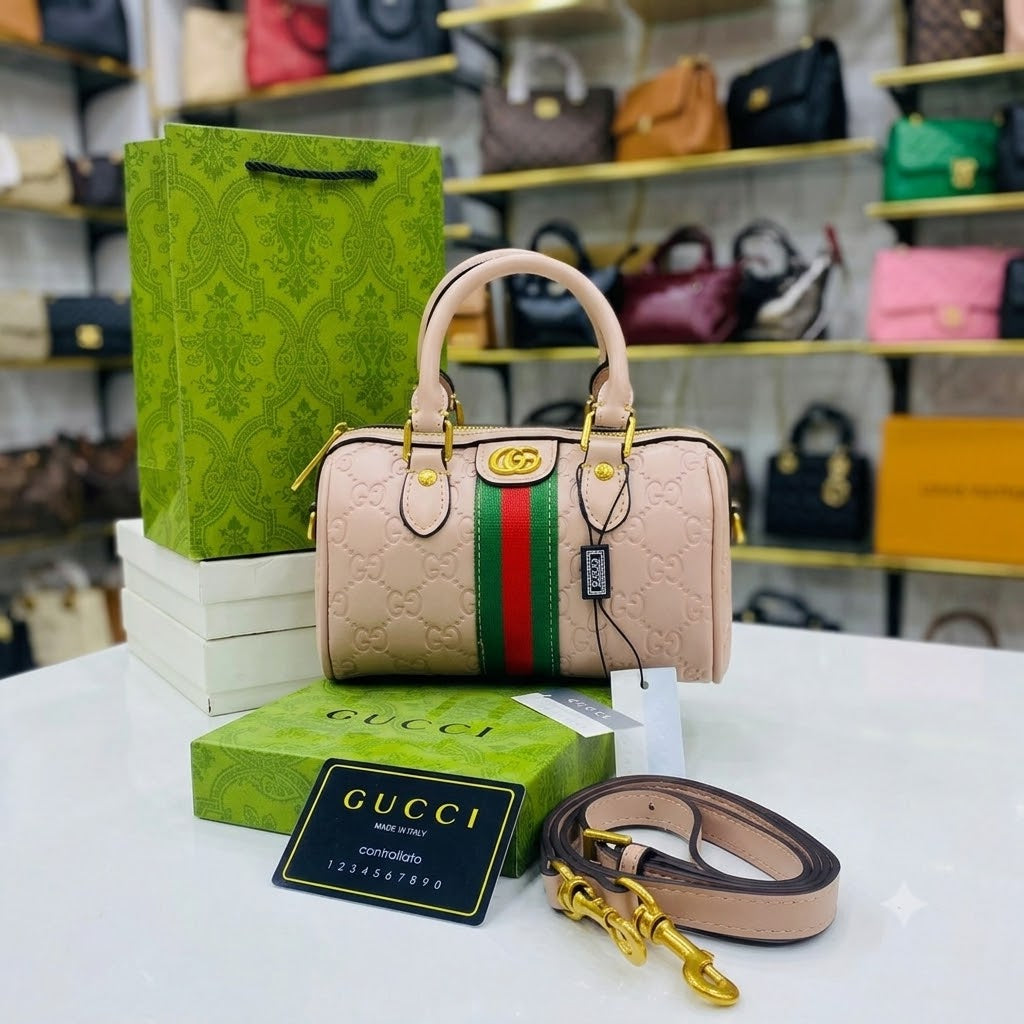 Gucci GG Leather Ophidia Mini Boston Crossbody Bag
