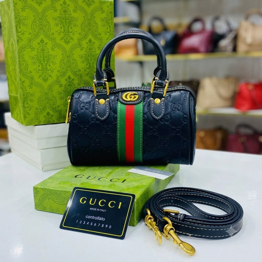 Gucci GG Leather Ophidia Mini Boston Crossbody Bag