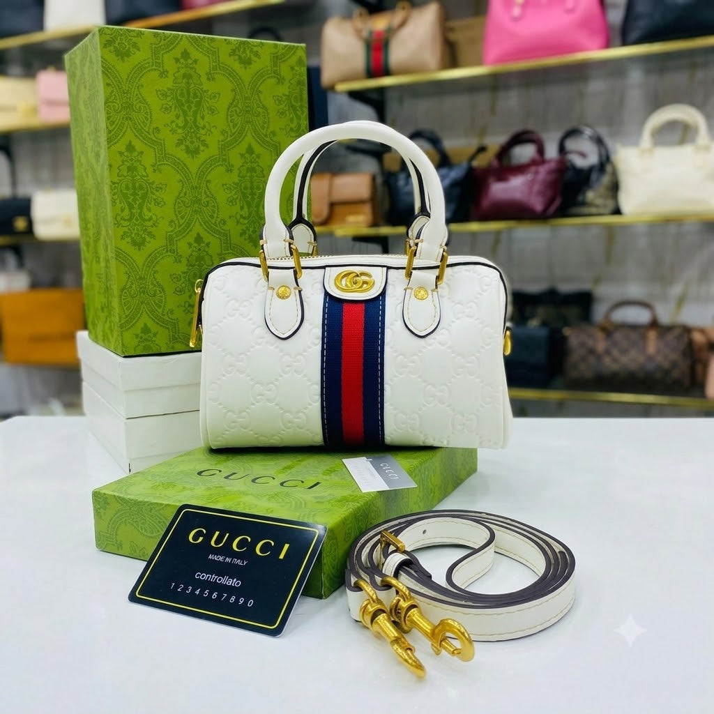 Gucci GG Leather Ophidia Mini Boston Crossbody Bag