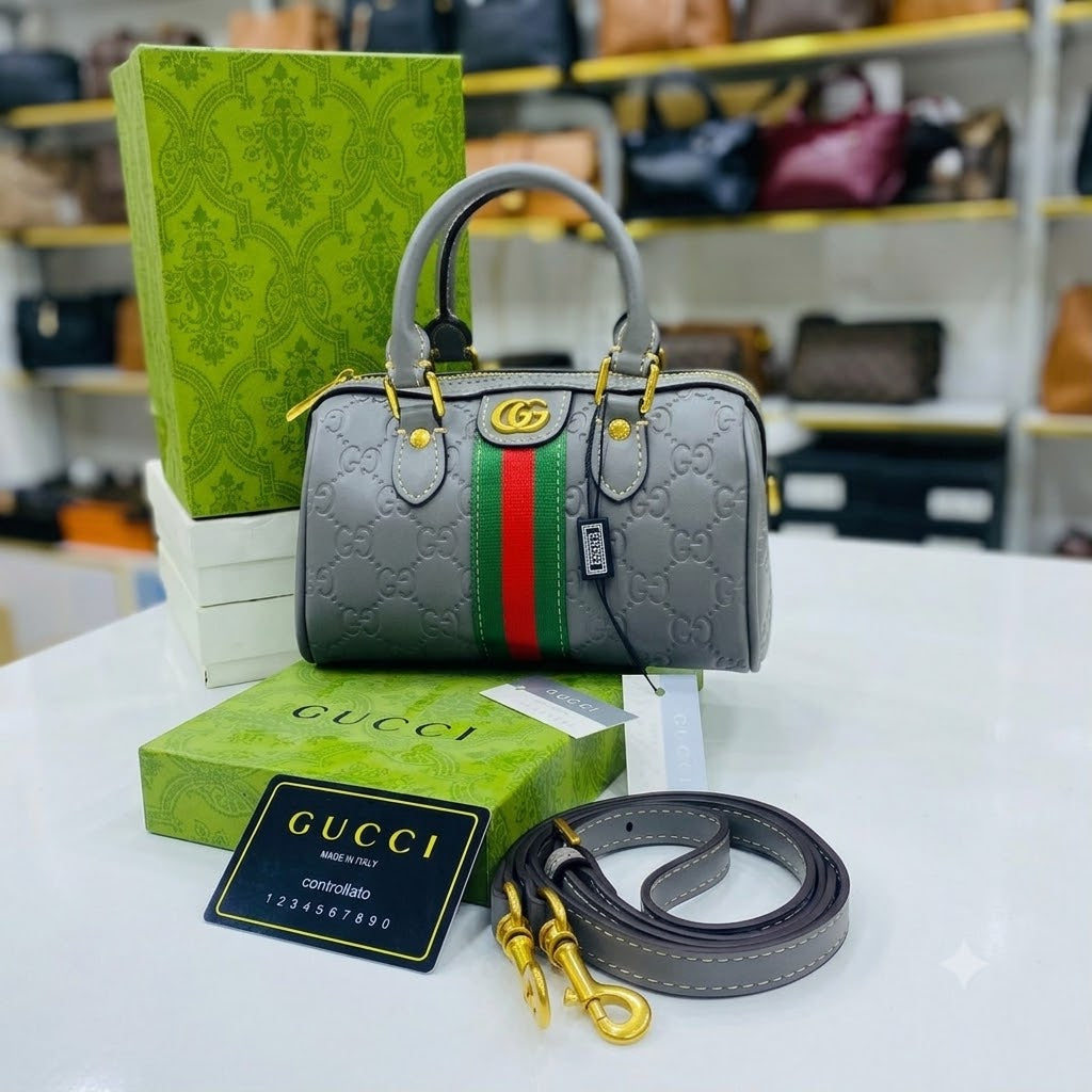Gucci GG Leather Ophidia Mini Boston Crossbody Bag