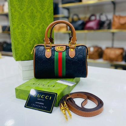Gucci GG Leather Ophidia Mini Boston Crossbody Bag